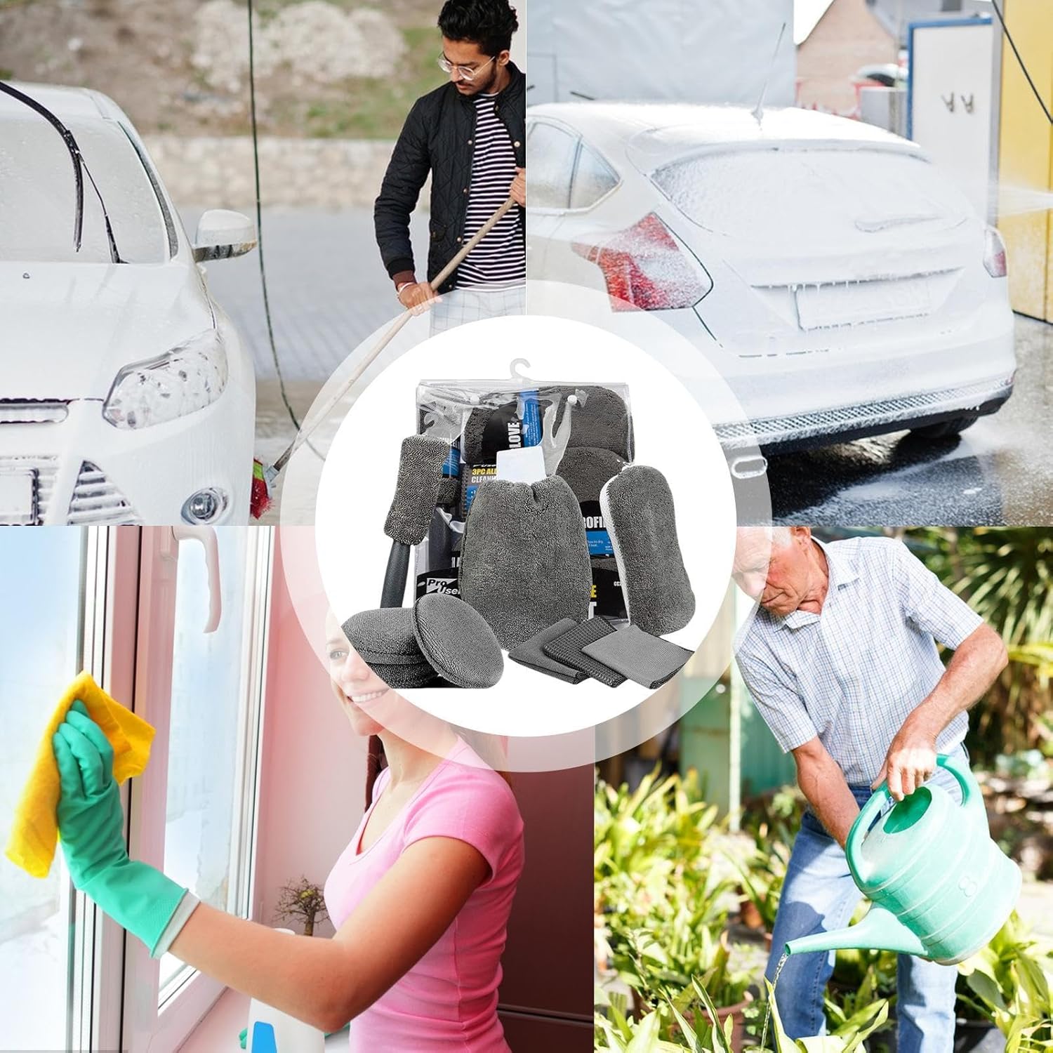 Automotive Cleaning: Car Cleaning Sponge Towel Brushe Set 9Pcs Car Wash Kits Cleaning Tools Set