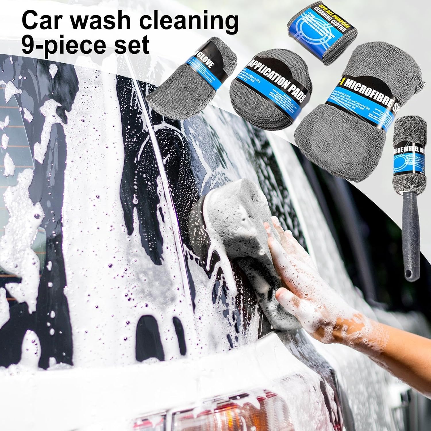 Automotive Cleaning: Car Cleaning Sponge Towel Brushe Set 9Pcs Car Wash Kits Cleaning Tools Set