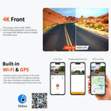 Audio: 4K+2.5K Dual Dash Cam with WiFi GPS ADAS, Front and Rear Car Camera Recorder with 32GB Card