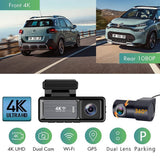 Security Cameras & Accessories: 4K Wifi Dash Cam Front, 1080P In-Car Rear Dual Recording with GPS 64GB Card