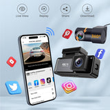 Security Cameras & Accessories: 4K Wifi Dash Cam Front, 1080P In-Car Rear Dual Recording with GPS 64GB Card