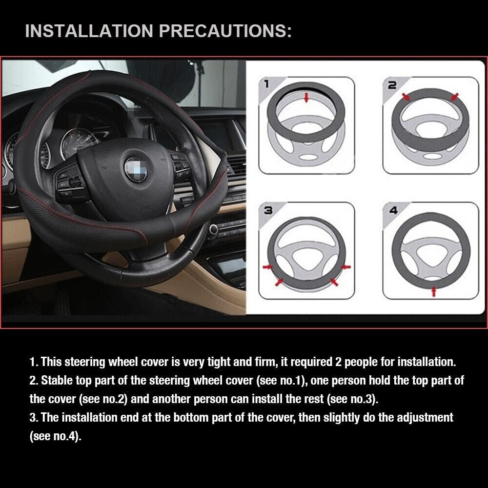 Automotive Decor: Universal Luxury Car 37-38cm Steering Wheel Cover PU Leather Non-slip Breathable (Black-red)
