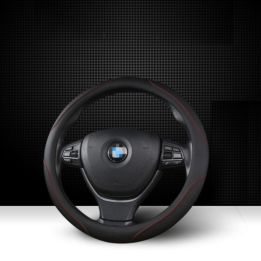 Universal Luxury Car 37-38cm Steering Wheel Cover PU Leather Non-slip Breathable (Black-blue)