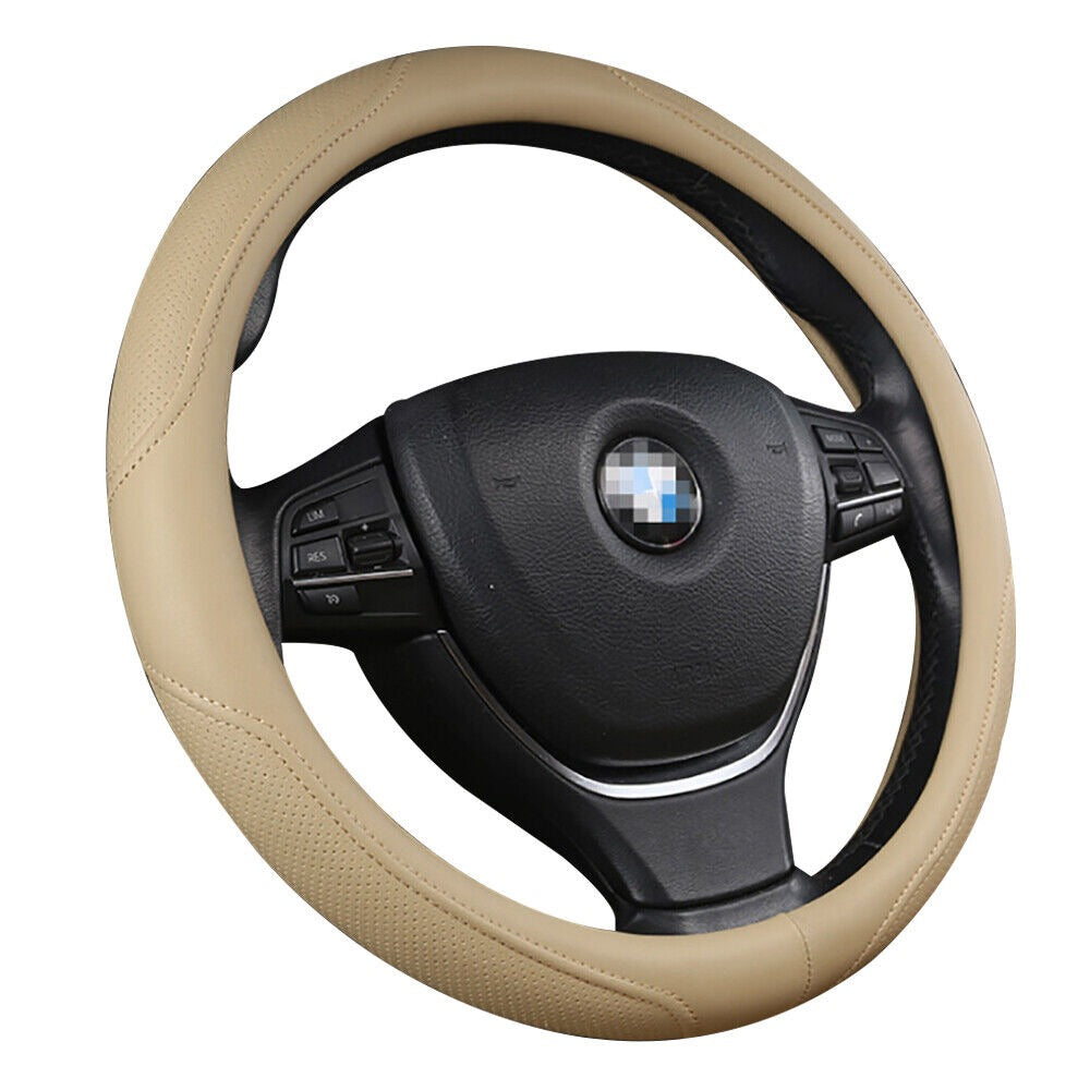 Automotive Decor: Universal Luxury Car 37-38cm Steering Wheel Cover PU Leather Non-slip Breathable (Cream)