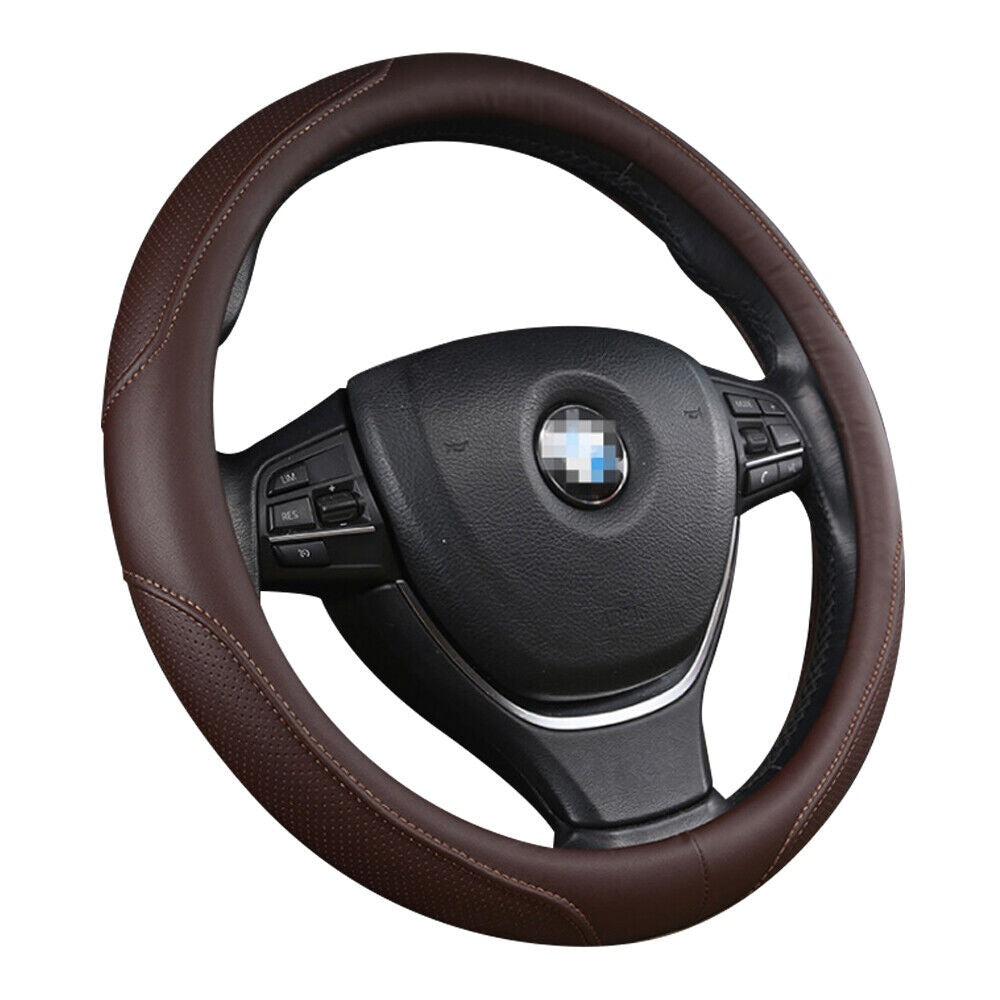 Automotive Decor: Universal Luxury Car 37-38cm Steering Wheel Cover PU Leather Non-slip Breathable (Brown)