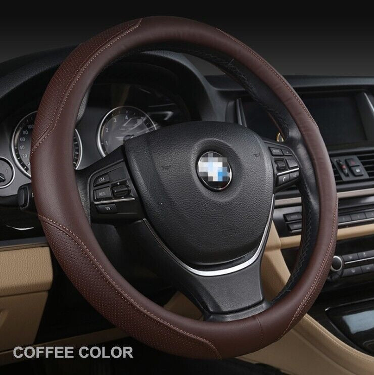 Automotive Decor: Universal Luxury Car 37-38cm Steering Wheel Cover PU Leather Non-slip Breathable (Brown)