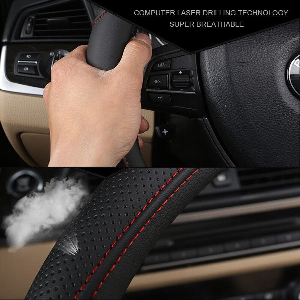 Automotive Decor: Universal Luxury Car 37-38cm Steering Wheel Cover PU Leather Non-slip Breathable (Brown)