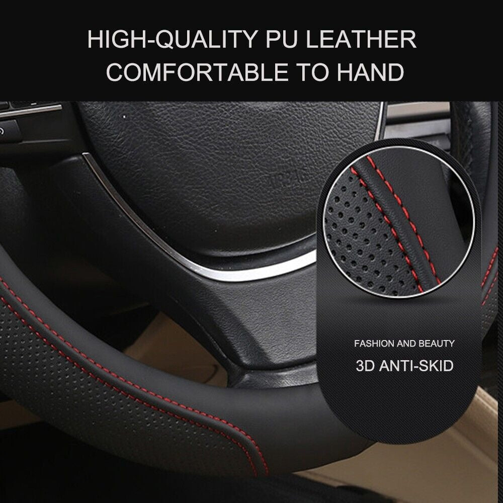 Automotive Decor: Universal Luxury Car 37-38cm Steering Wheel Cover PU Leather Non-slip Breathable (Brown)