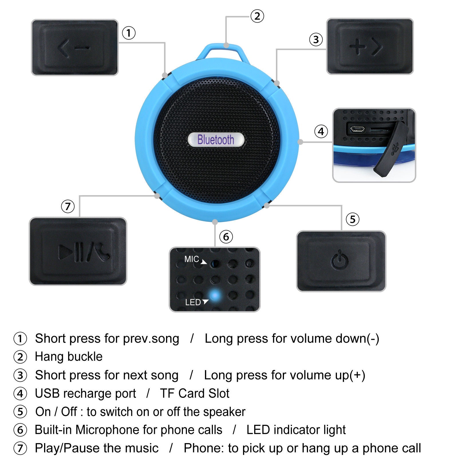Outdoor Play Equipment: Portable Waterproof Wireless Mini Bluetooth Music Speaker (Blue)