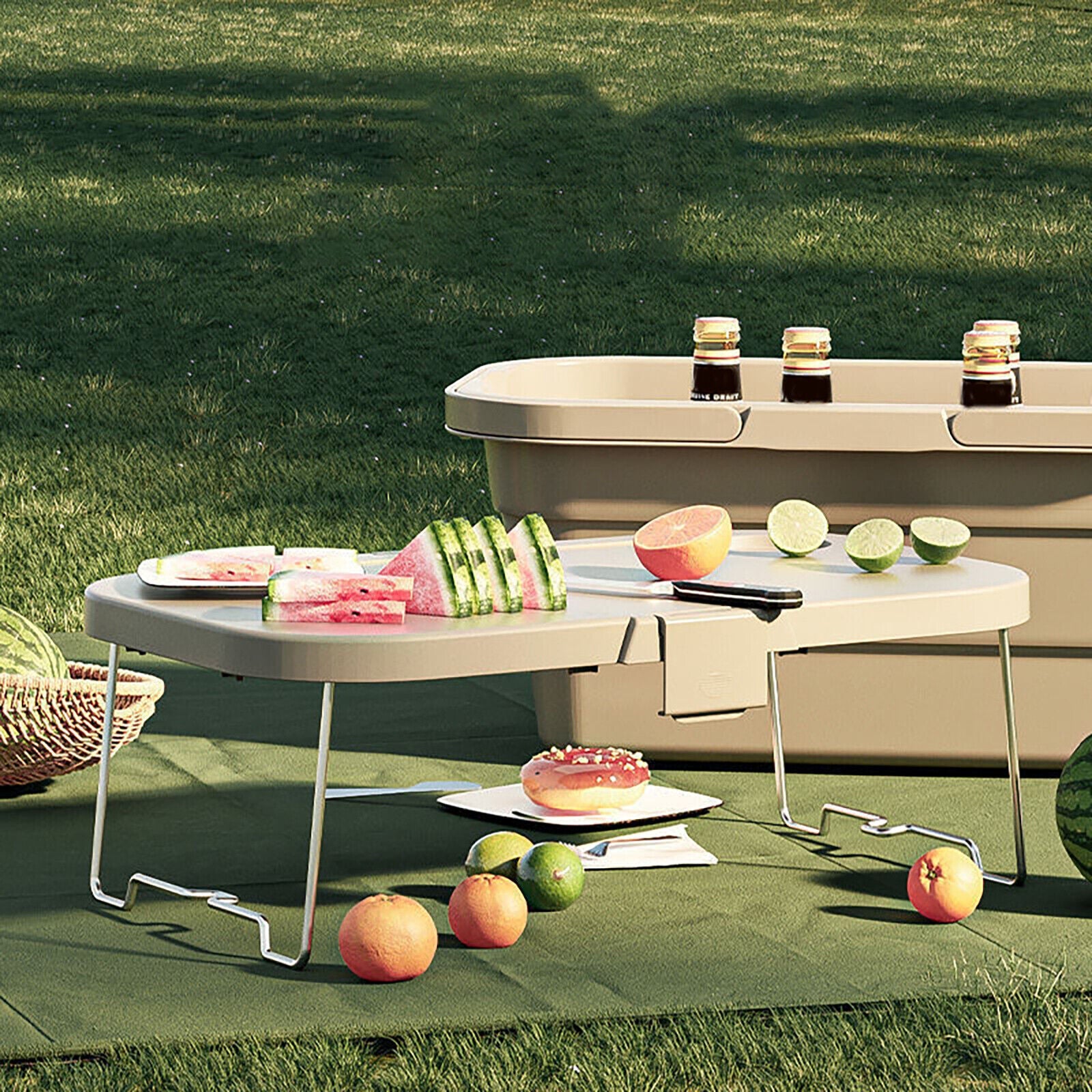 Camp Furniture: 3 In 1 Folding Camping Storage Box Outdoor Food Fruit Container Picnic Table Basket