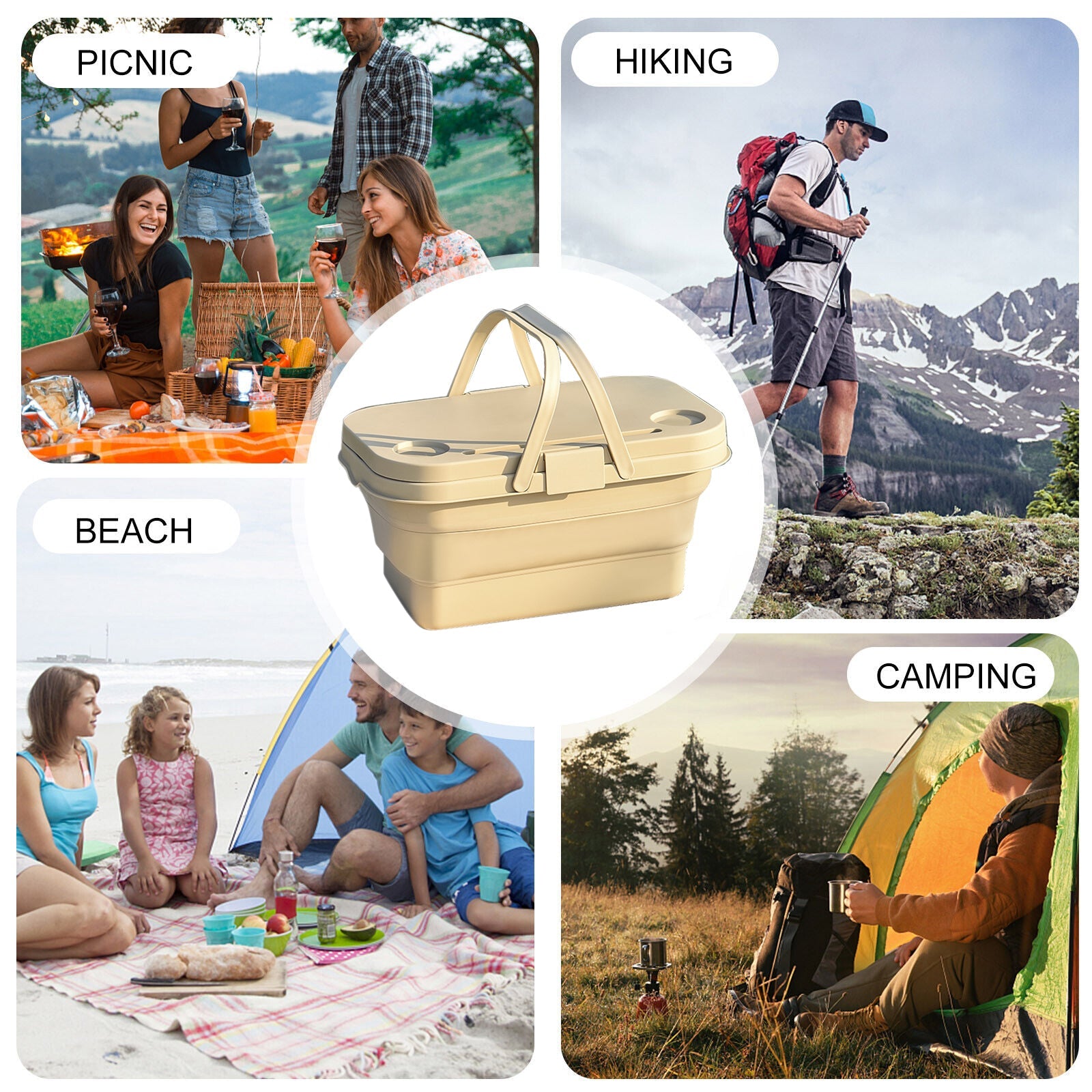 Camp Furniture: 3 In 1 Folding Camping Storage Box Outdoor Food Fruit Container Picnic Table Basket