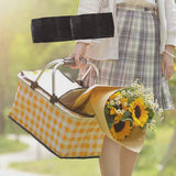 Picnic Baskets: Collapsible Outdoor Camping Portable Insulated Picnic Basket Camping Picnic Ice Pack(Yellow Grid)