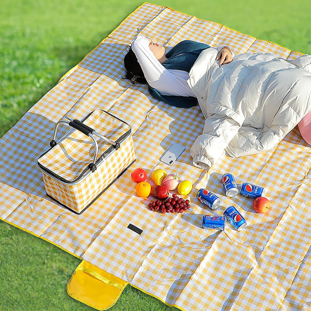 Picnic Baskets: Collapsible Outdoor Camping Portable Insulated Picnic Basket Camping Picnic Ice Pack(Yellow Grid)