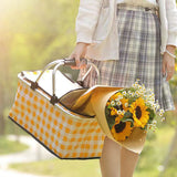 Picnic Baskets: Collapsible Outdoor Camping Portable Insulated Picnic Basket Camping Picnic Ice Pack(Yellow Grid)