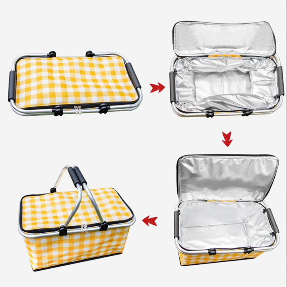 Picnic Baskets: Collapsible Outdoor Camping Portable Insulated Picnic Basket Camping Picnic Ice Pack(Yellow Grid)