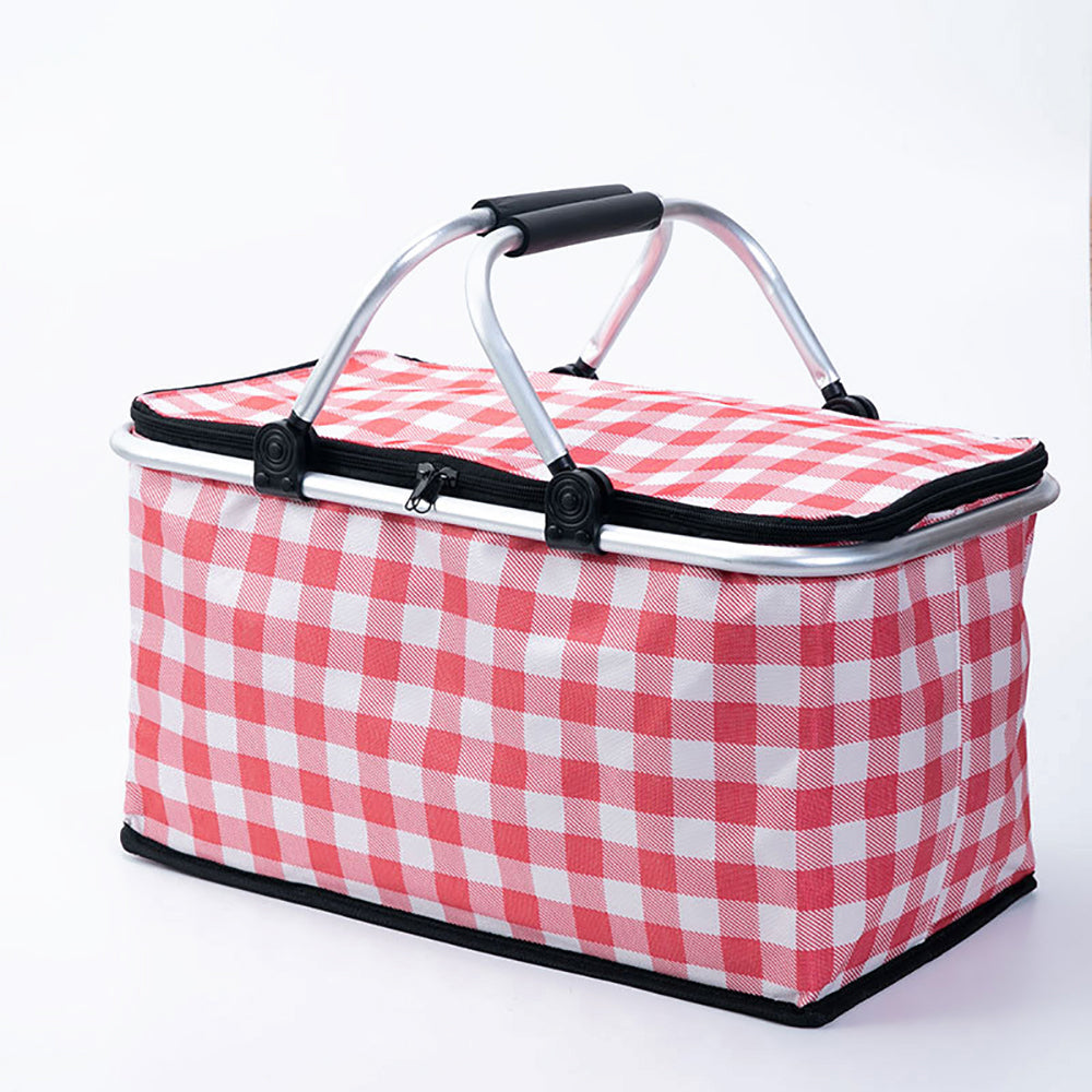 Camp Furniture: Collapsible Outdoor Camping Portable Insulated Picnic Basket Camping Picnic Ice Pack(Red Grid)
