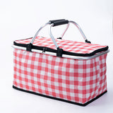 Camp Furniture: Collapsible Outdoor Camping Portable Insulated Picnic Basket Camping Picnic Ice Pack(Red Grid)