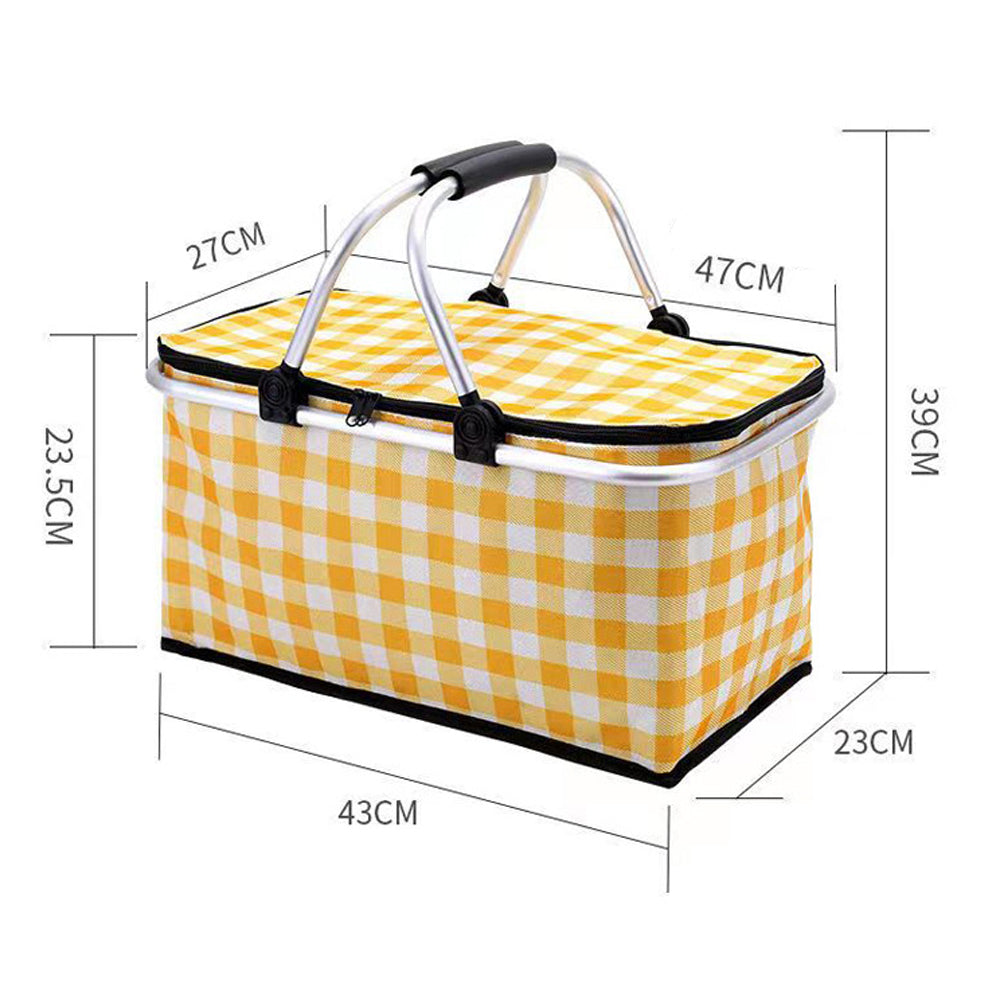Camp Furniture: Collapsible Outdoor Camping Portable Insulated Picnic Basket Camping Picnic Ice Pack(Red Grid)