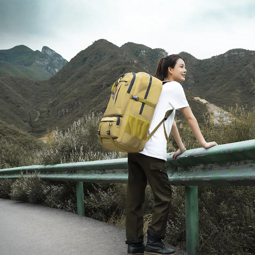 Duffel Bags: 60L Travel Boarding Backpack Outdoor Trekking Luggage Hiking Camping Rucksack Large Capacity Storage Backpack(Black)
