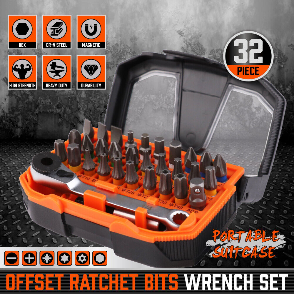 Outdoor Play Equipment: 32Piece 1/4" Mini Double Head Screwdriver Bit and Ratchet Set CRV Steel Durable