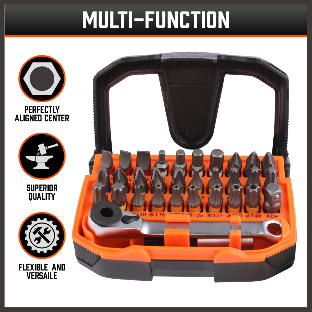 Outdoor Play Equipment: 32Piece 1/4" Mini Double Head Screwdriver Bit and Ratchet Set CRV Steel Durable