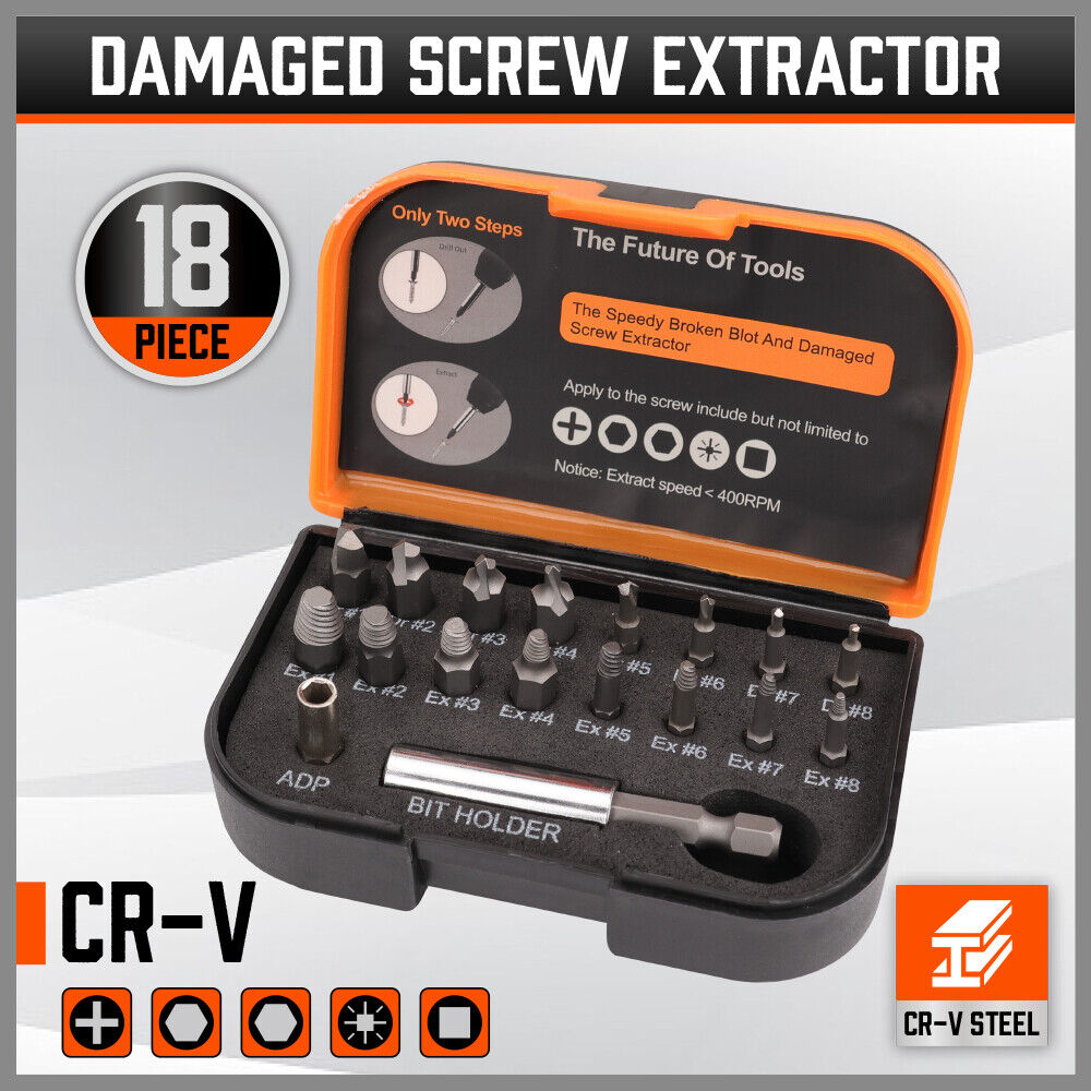 Screwdrivers: 18x Magnetic Damaged Screw Extractor Set Broken Drill Bit Remover Kit Hex Crv