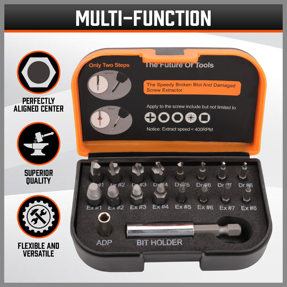 Screwdrivers: 18x Magnetic Damaged Screw Extractor Set Broken Drill Bit Remover Kit Hex Crv
