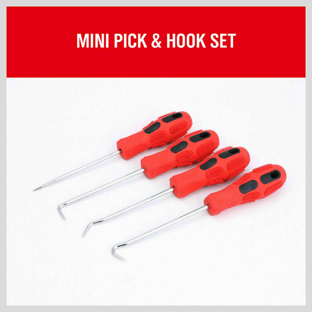 Hand Tools: 4Pc Pick Hook Set O Ring Oil Seal Remover Non-Slip Rubber Handle Red Local Stock