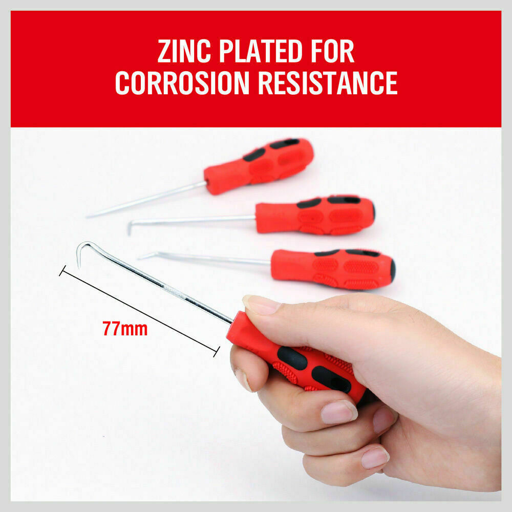 Hand Tools: 4Pc Pick Hook Set O Ring Oil Seal Remover Non-Slip Rubber Handle Red Local Stock