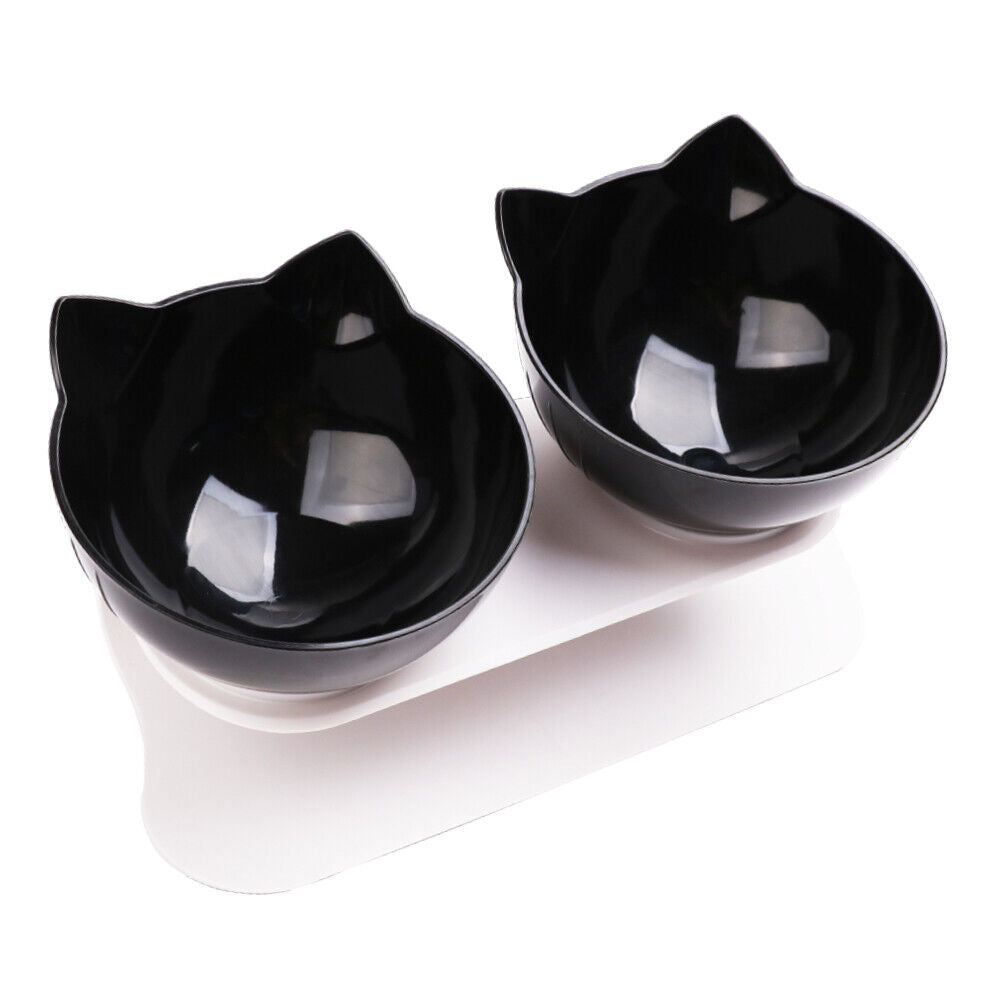 Dog Bowls, Feeders & Waterers: Black Double Cat Bowl Pet Bowl Stand Dog Elevated Feeder Food Water Raised Lifted