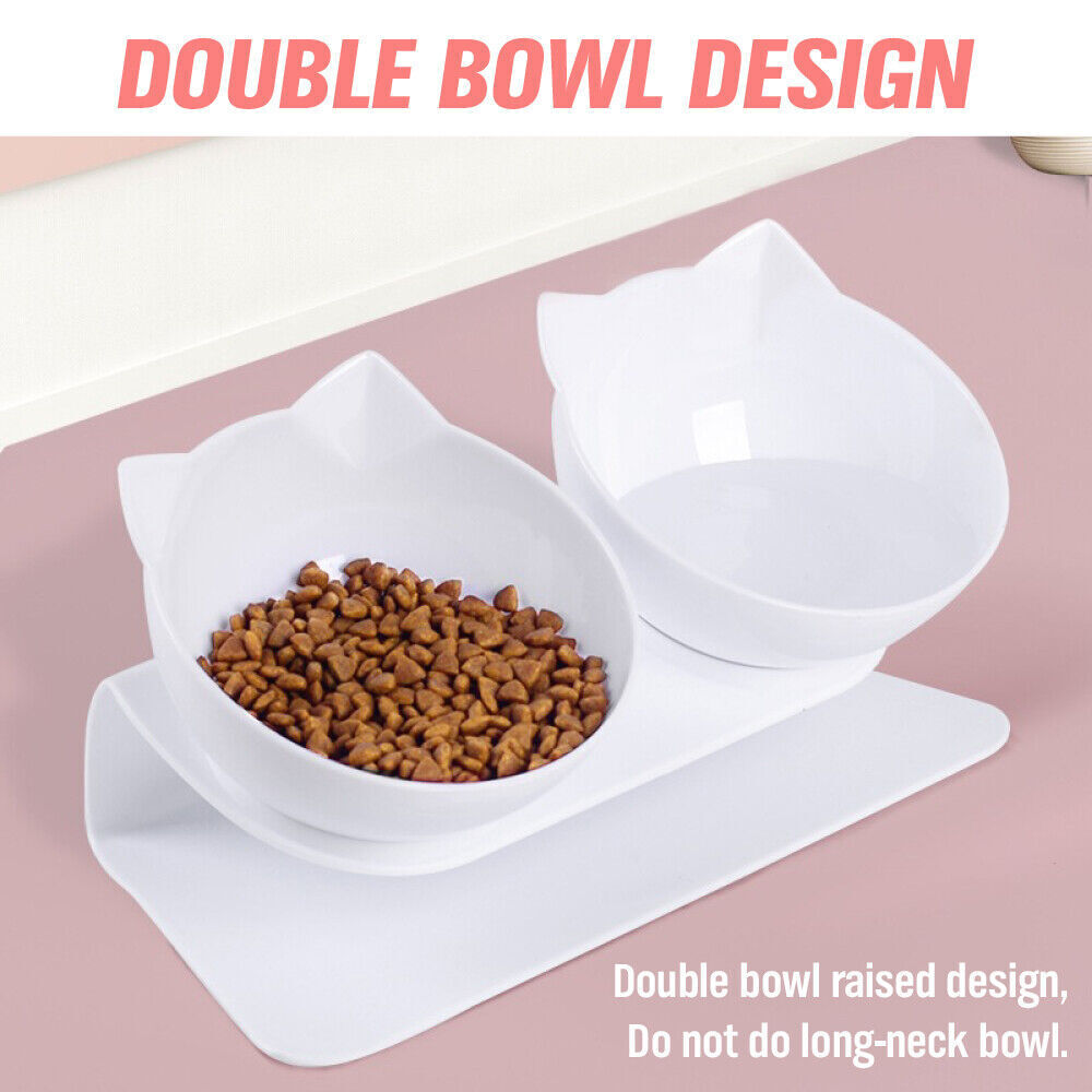 Dog Bowls, Feeders & Waterers: White Double Cat Bowl Pet Bowls Stand Dog Elevated Feeder Food Water Raised Lifted