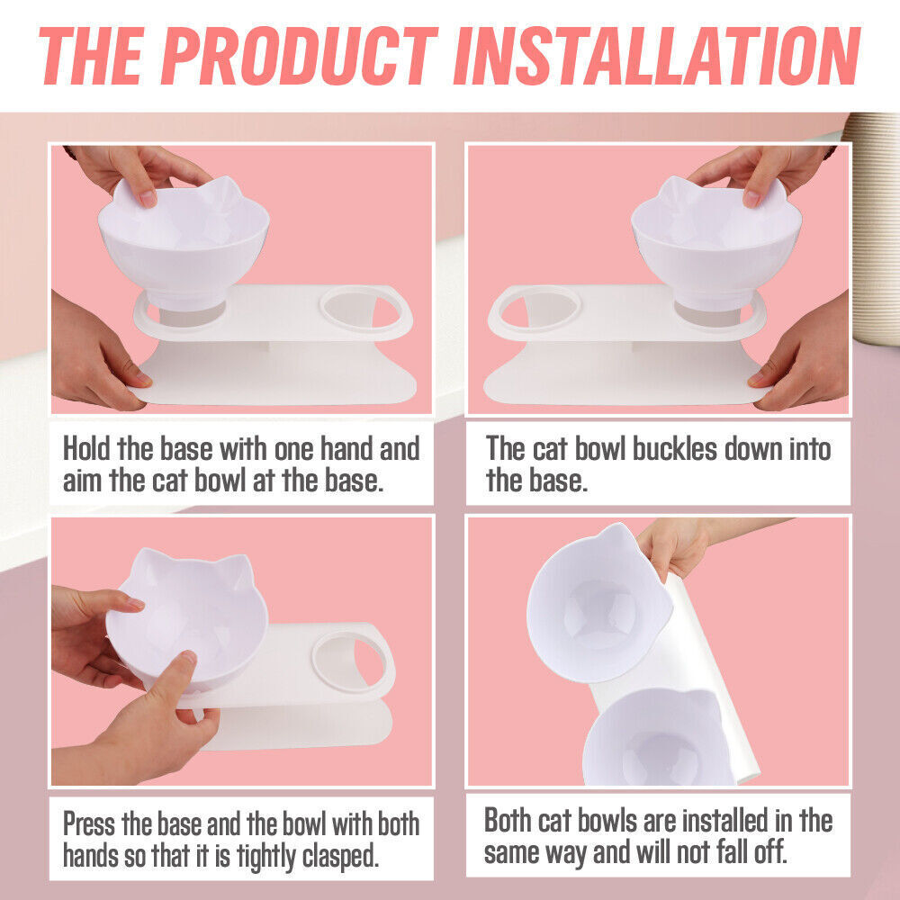 Dog Bowls, Feeders & Waterers: White Double Cat Bowl Pet Bowls Stand Dog Elevated Feeder Food Water Raised Lifted
