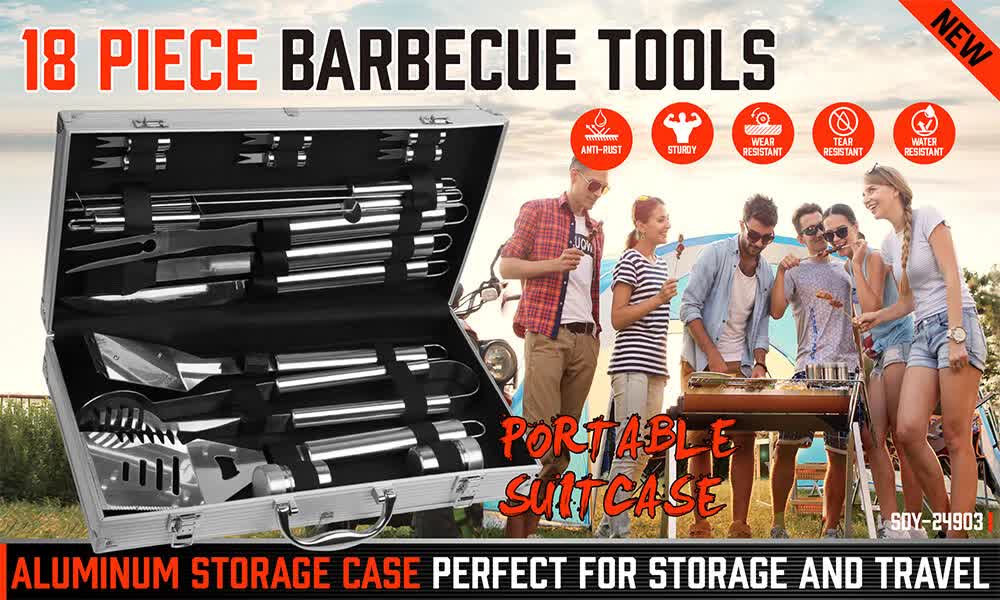 BBQ Tools: 18Pcs BBQ Tool Set Stainless Steel Barbecue Utensil Cooking Grill Outdoor Cook
