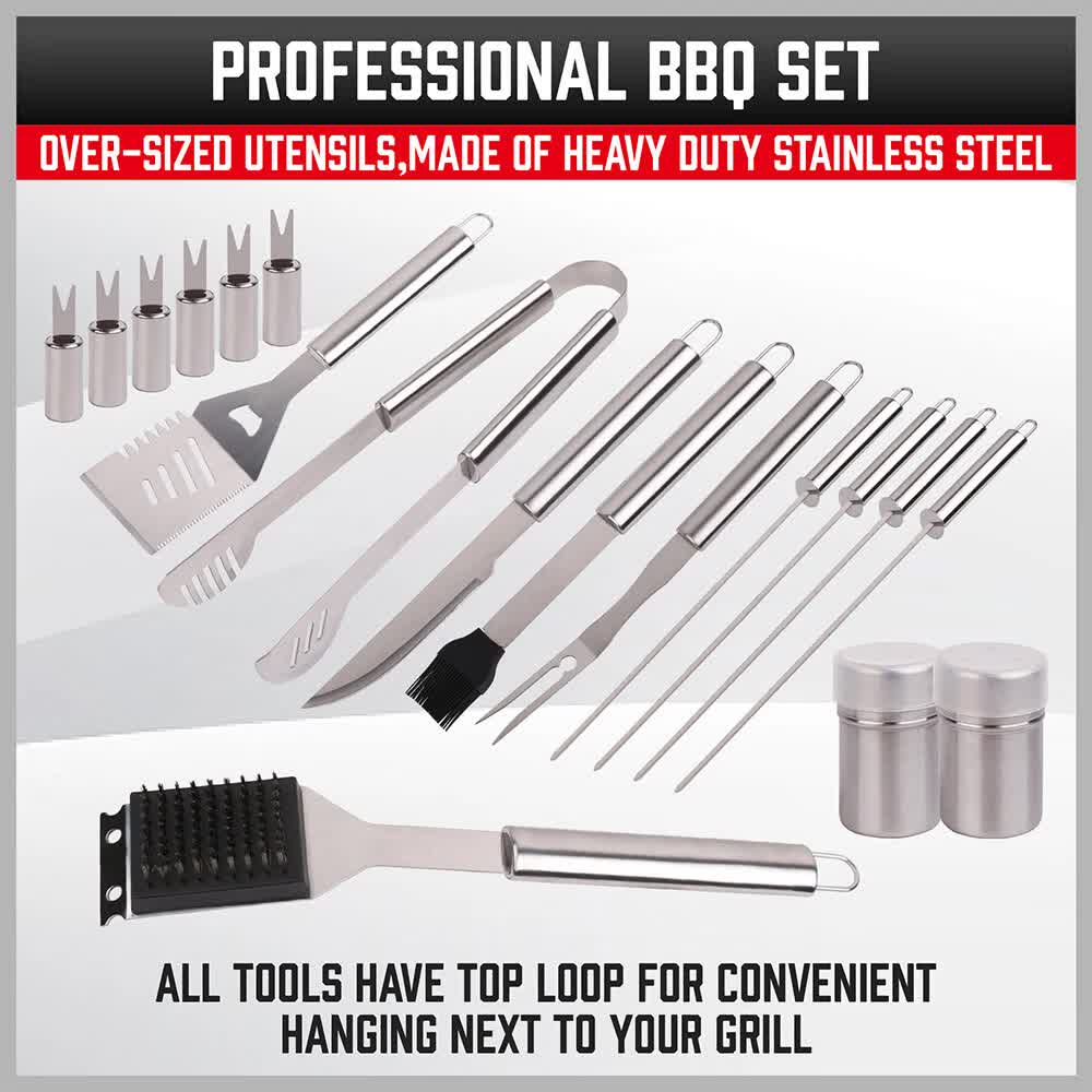BBQ Tools: 18Pcs BBQ Tool Set Stainless Steel Barbecue Utensil Cooking Grill Outdoor Cook
