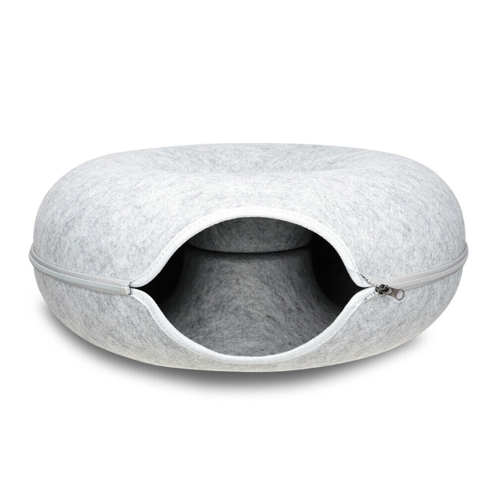 Dog Beds: Medium Cat Tunnel Bed Light Grey Felt Pet Puppy Nest Cave House Interactive Toy