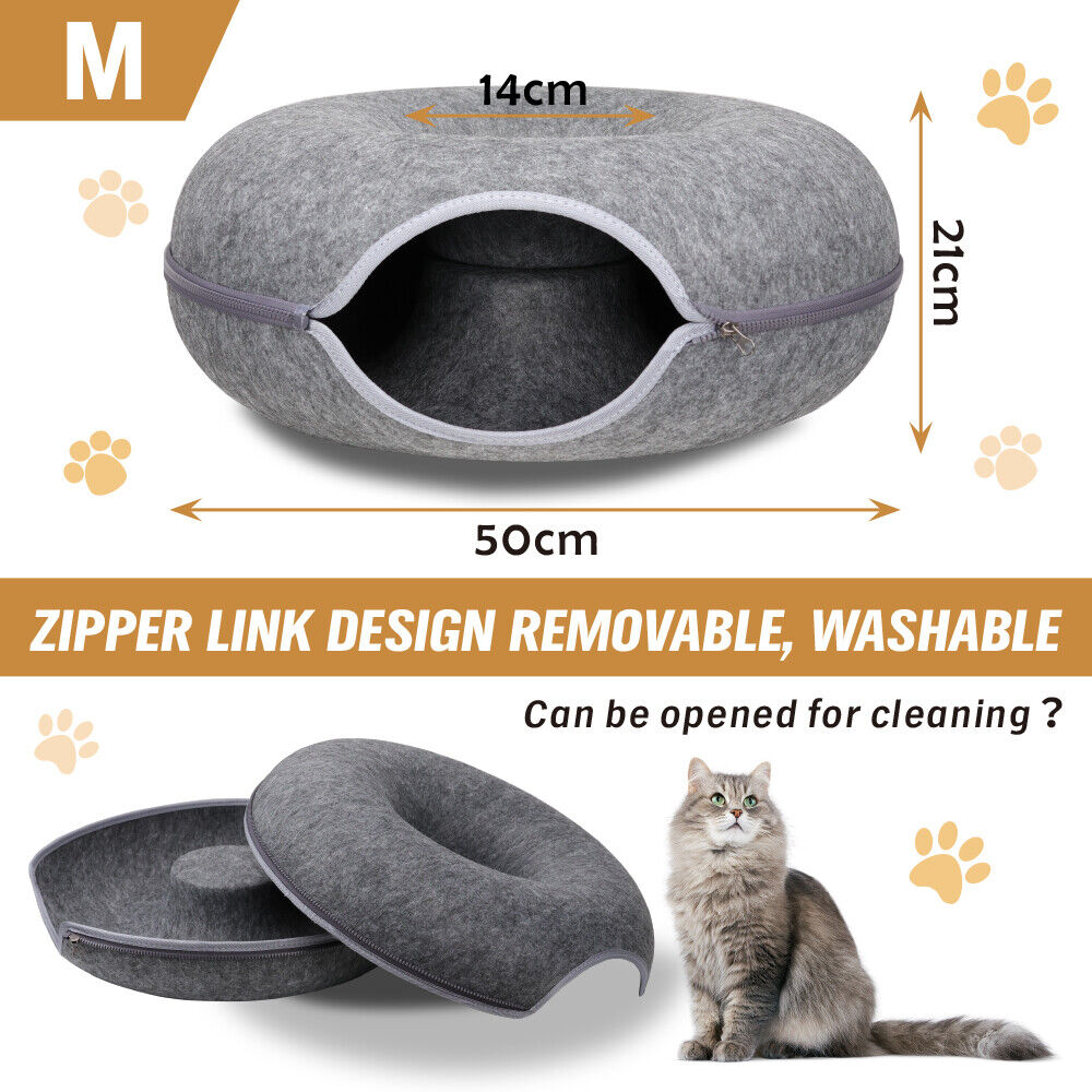 Dog Beds: Dark Grey Cat Tunnel Bed Felt Pet Puppy Nest Cave House Toy Washable Detachable