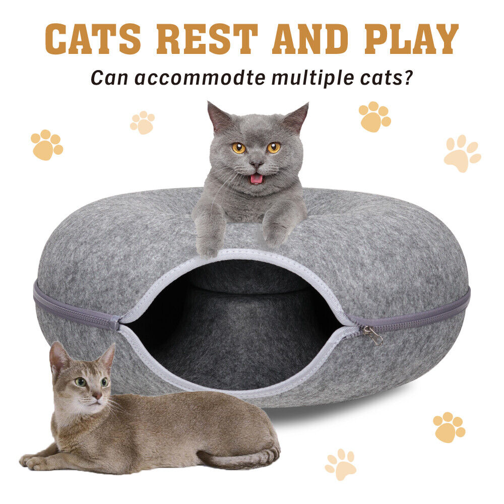 Dog Beds: Dark Grey Cat Tunnel Bed Felt Pet Puppy Nest Cave House Toy Washable Detachable