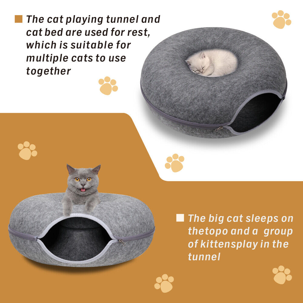 Dog Beds: Dark Grey Cat Tunnel Bed Felt Pet Puppy Nest Cave House Toy Washable Detachable