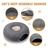 Dog Beds: Dark Grey Cat Tunnel Bed Felt Pet Puppy Nest Cave House Toy Washable Detachable
