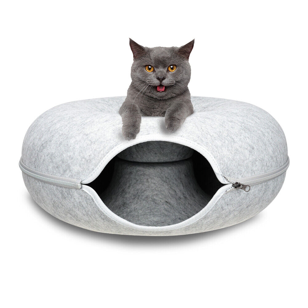 Dog Beds: 59 x 29cm Cat Tunnel Bed Dark Grey Felt Pet Puppy Nest Cave Toy Light Grey
