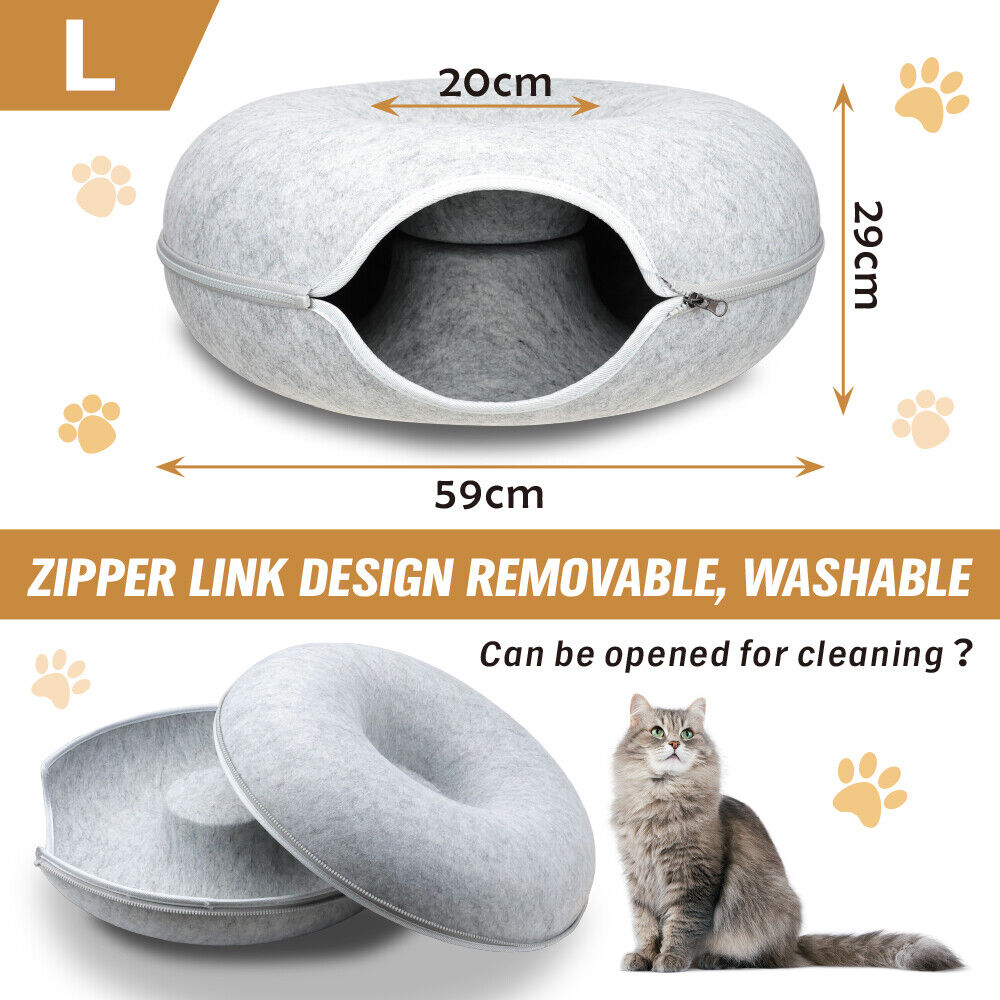 Dog Beds: 59 x 29cm Cat Tunnel Bed Dark Grey Felt Pet Puppy Nest Cave Toy Light Grey