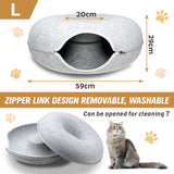 Dog Beds: 59 x 29cm Cat Tunnel Bed Dark Grey Felt Pet Puppy Nest Cave Toy Light Grey