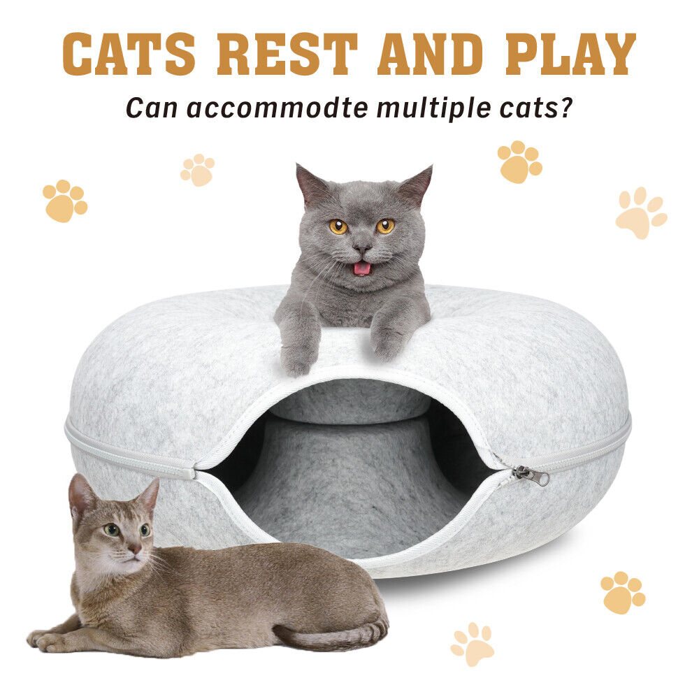 Dog Beds: 59 x 29cm Cat Tunnel Bed Dark Grey Felt Pet Puppy Nest Cave Toy Light Grey