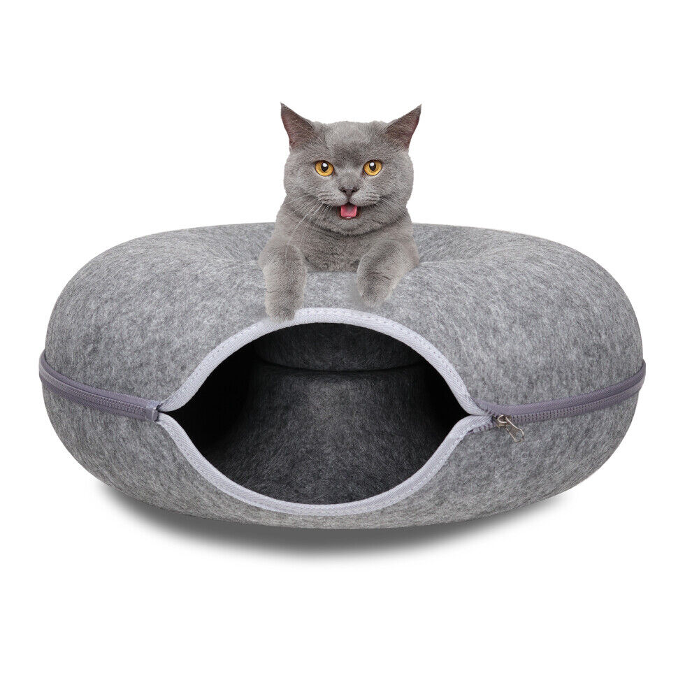 Cat Toys: Cat Tunnel Bed Felt Pet Puppy Nest Cave House Round Donut Interactive Play Toy 26823