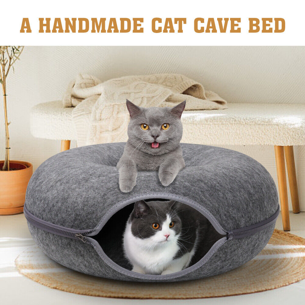Cat Toys: Cat Tunnel Bed Felt Pet Puppy Nest Cave House Round Donut Interactive Play Toy 26823
