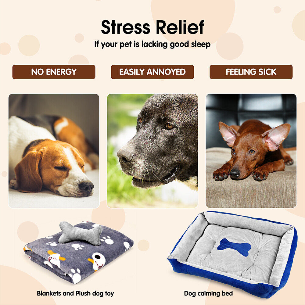 Dog Beds: Vaka Navy Dog Bed Pet Cat Calming Floor Mat Sleeping Cave Washable Extra Large 29701
