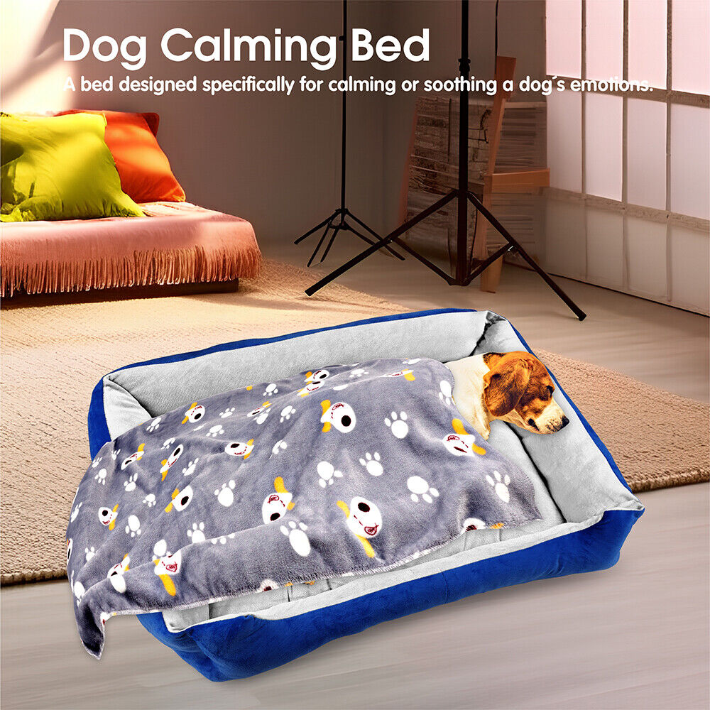 Dog Beds: Vaka Navy Dog Bed Pet Cat Calming Floor Mat Sleeping Cave Washable Extra Large 29701