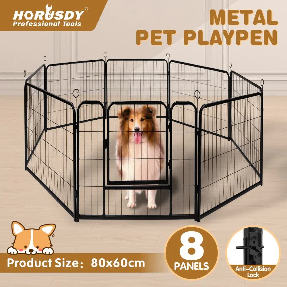 Dog Kennels: Pet Dog Playpen Puppy Exercise Cage Enclosure Fence Metal Outdoor 8 Panel