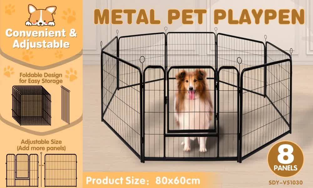 Dog Kennels: Pet Dog Playpen Puppy Exercise Cage Enclosure Fence Metal Outdoor 8 Panel