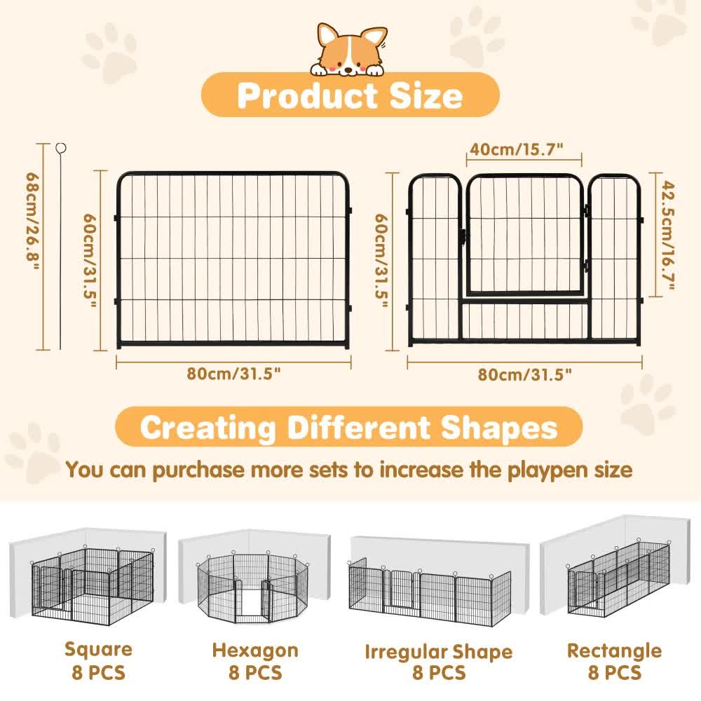 Dog Kennels: Pet Dog Playpen Puppy Exercise Cage Enclosure Fence Metal Outdoor 8 Panel